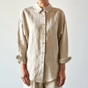 7115 by Szeki new york oatmeal linen button down shirt spring
